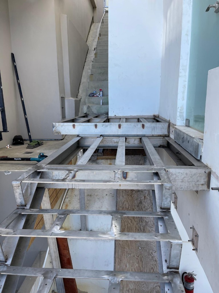 316L stainless steel stair and landing frame during fabrication
